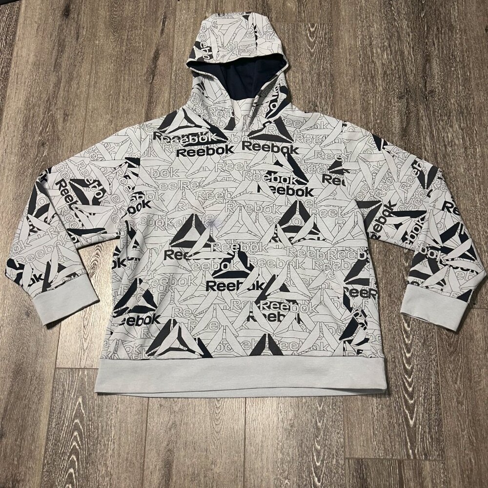 Reebok  Unwind  Hoodie Gray  Men's Sz-3XL Hooded Sweatshirt Delta Logo All Over